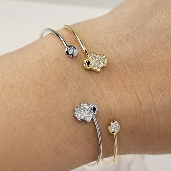 New Hamsa Pave CZ Bracelet Bangle Cuff - Picture 5 of 5